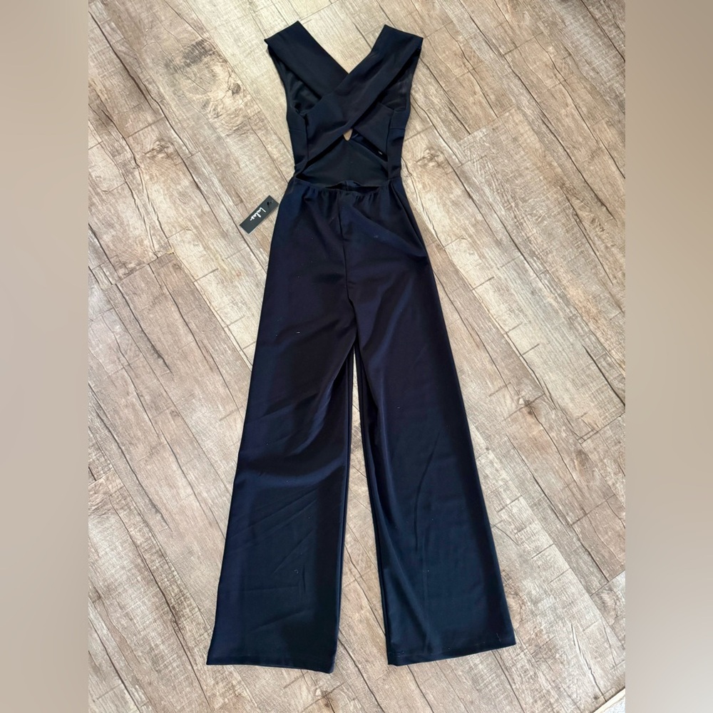 NWT Lulus Thinking Out Loud Black Backless Jumpsuit Size XS Criss Cross Back‎ - Picture 10 of 14